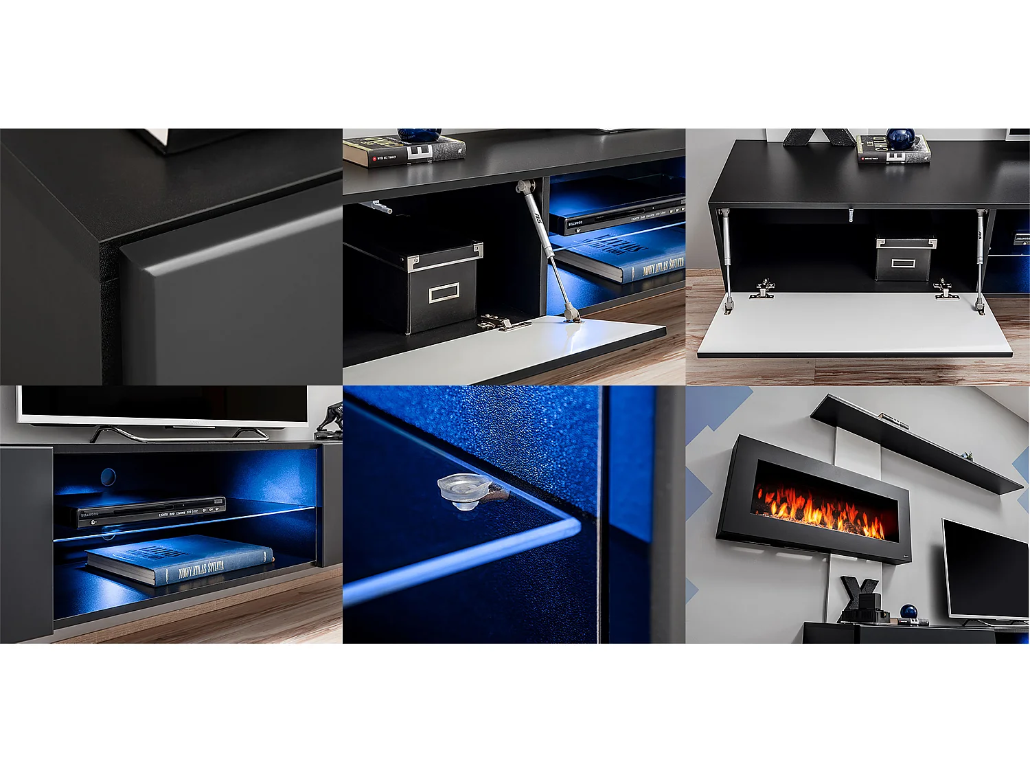 Parete attrezzata sospesa moderna con biocamino 250x170 rovere PAP136