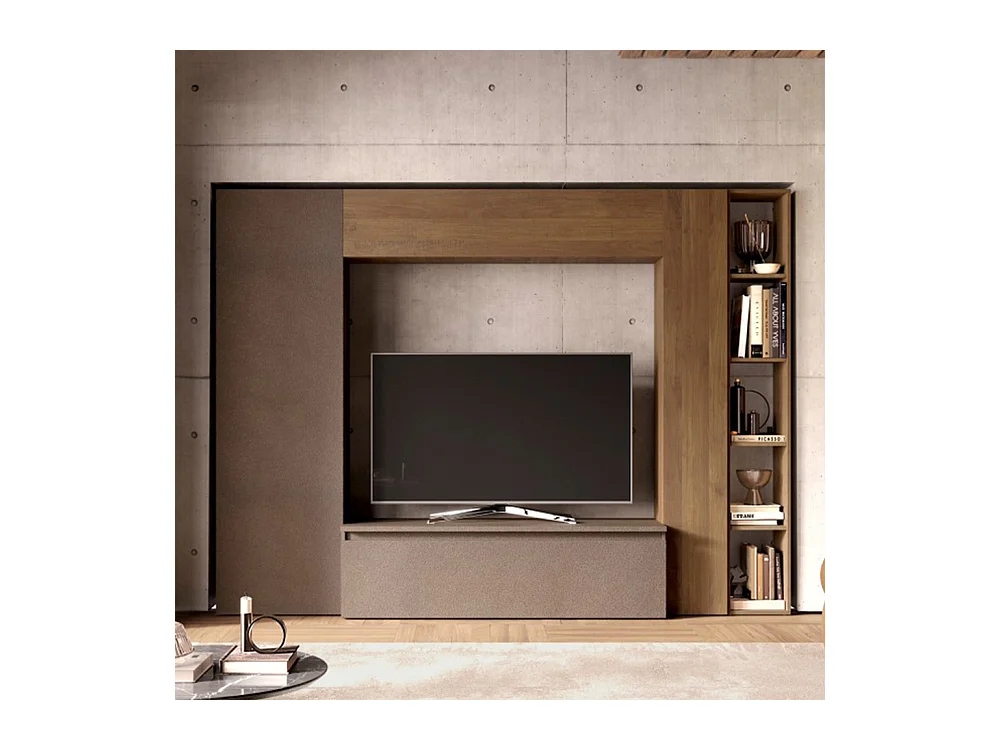 Parete attrezzata con mobile a colonna 249x186 cm bronzo e noce PAL18