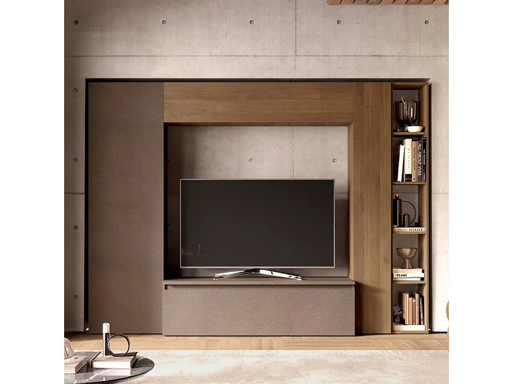 Parete attrezzata con mobile a colonna 249x186 cm bronzo e noce PAL18