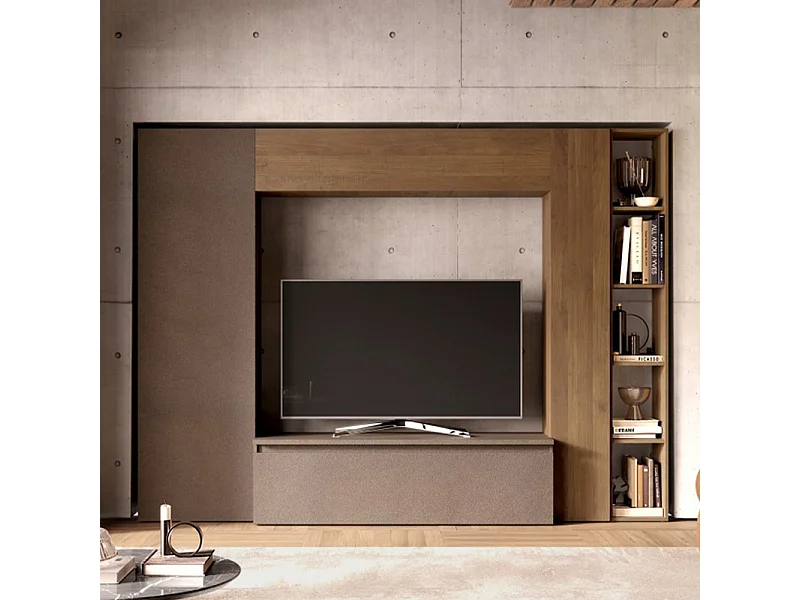 Parete attrezzata con mobile a colonna 249x186 cm bronzo e noce PAL18