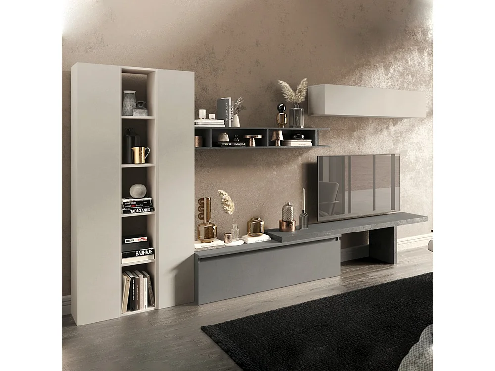 Parete attrezzata elegante 360x195 cm grigio, beige, piombo PAL58
