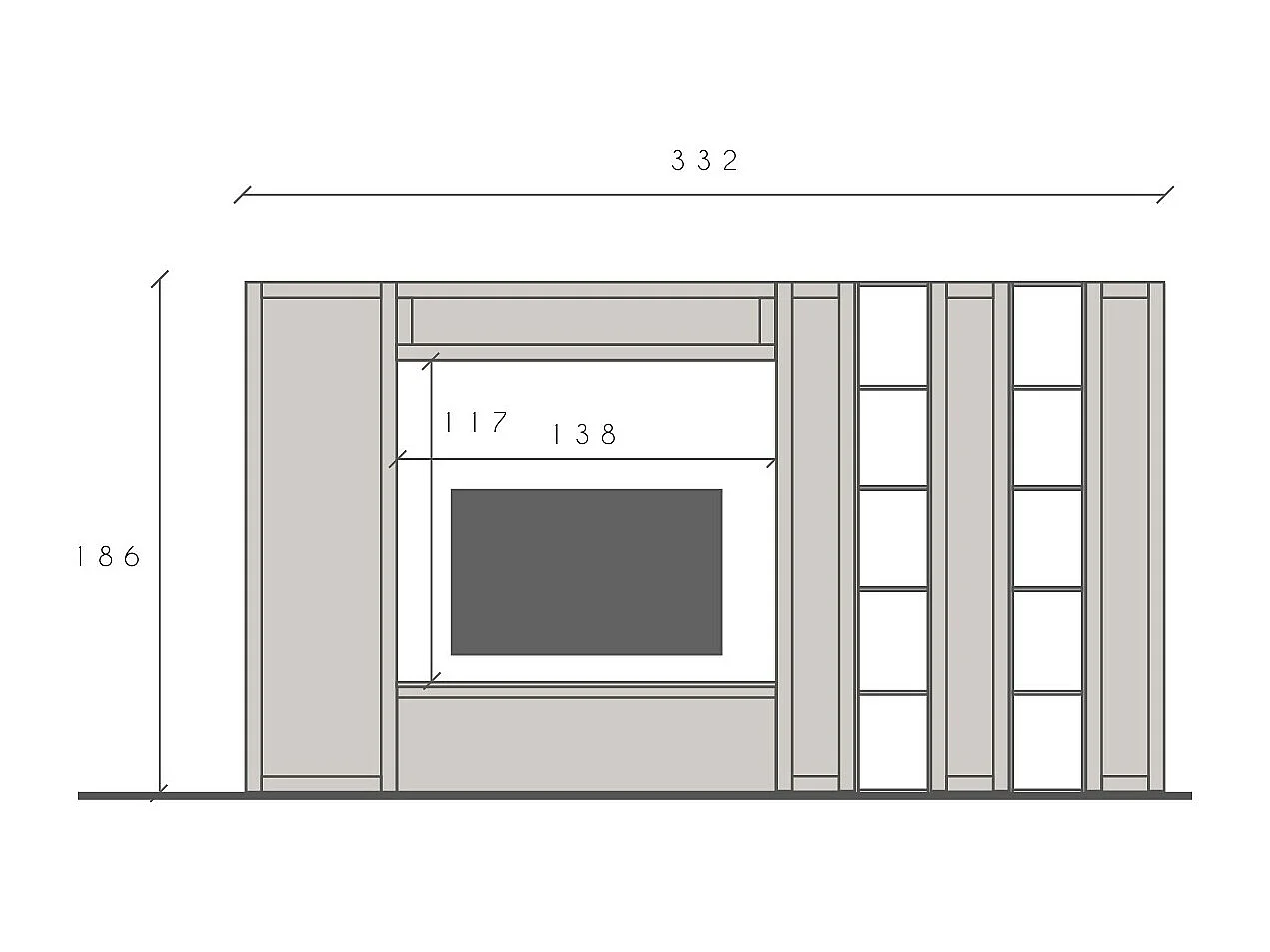 Parete attrezzata soggiorno con libreria 332x186 cm beige e noce PAL74