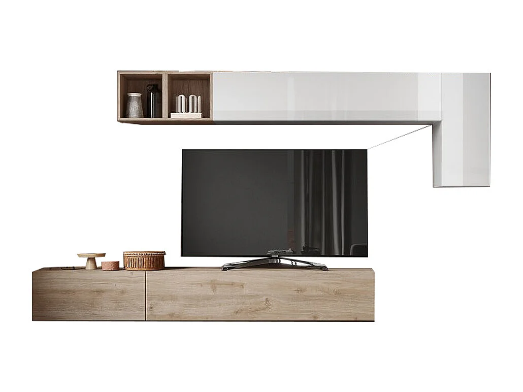 Parete attrezzata sospesa 276x180 cm bianco lucido e rovere PAL48