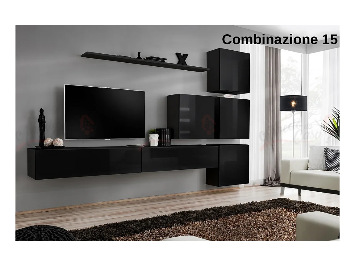 Parete attrezzata per soggiorno design moderno PAP53 310x200 nero