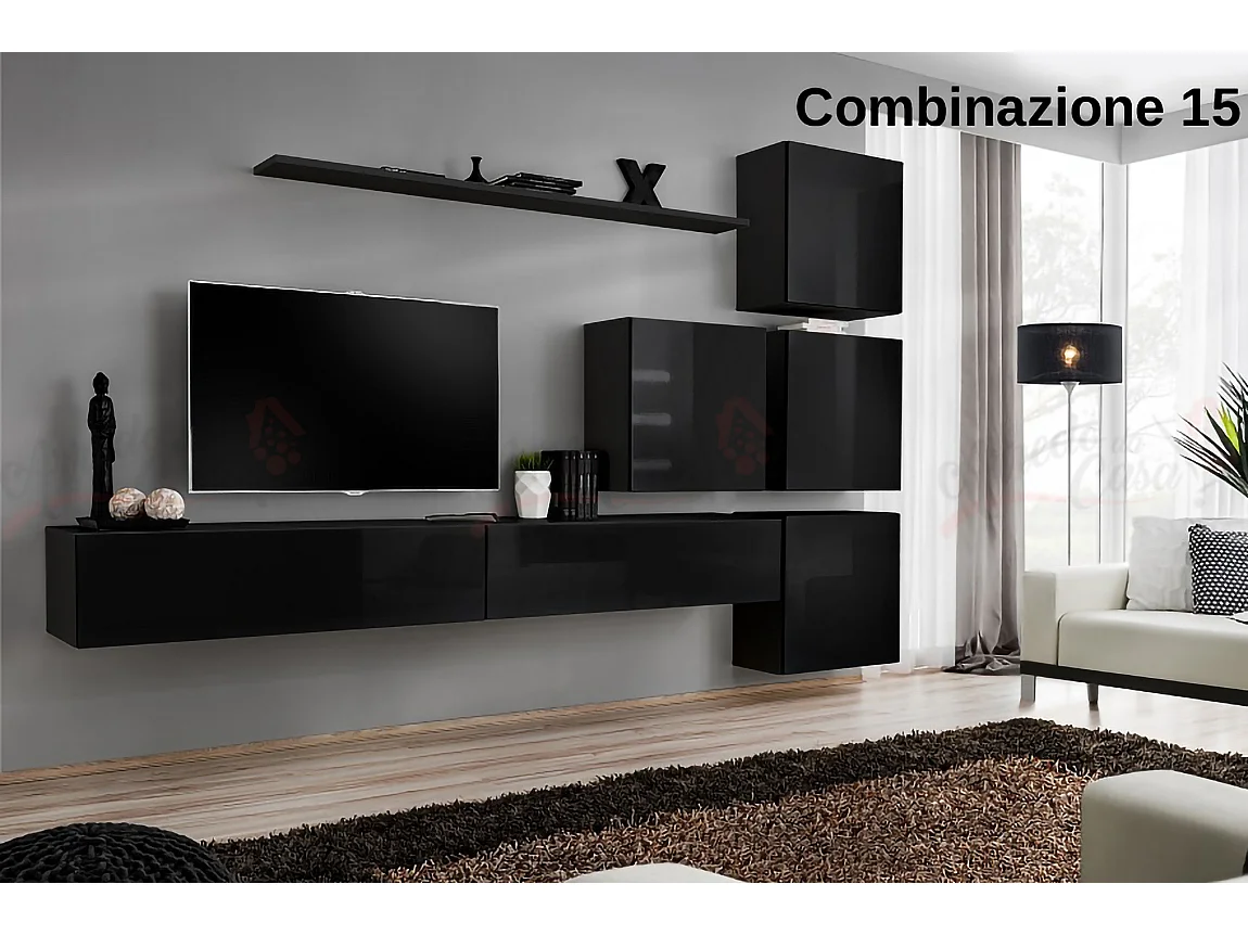 Parete attrezzata per soggiorno design moderno PAP53 310x200 nero