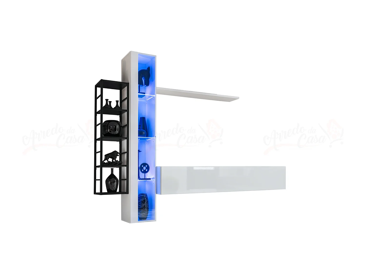 Parete attrezzata da soggiorno vetrina sospesa 240x180 bianco PAP79