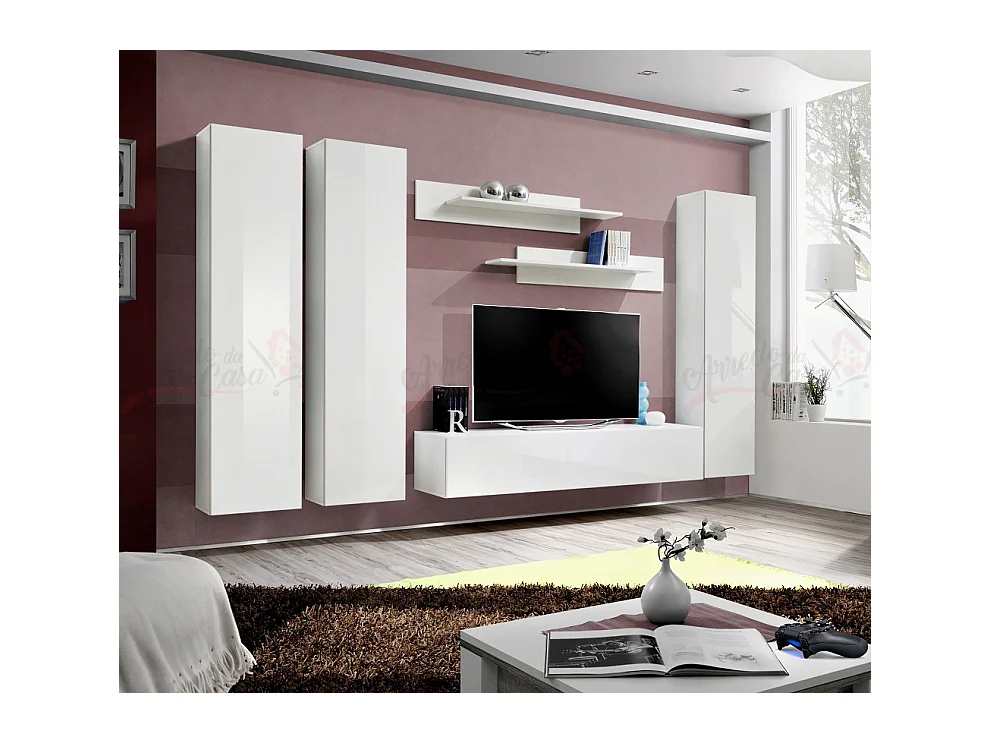 Parete attrezzata da soggiorno stile moderno PAP86 310x170 bianco