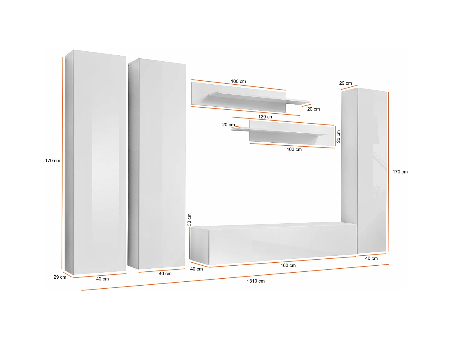 Parete attrezzata da soggiorno stile moderno PAP86 310x170 bianco