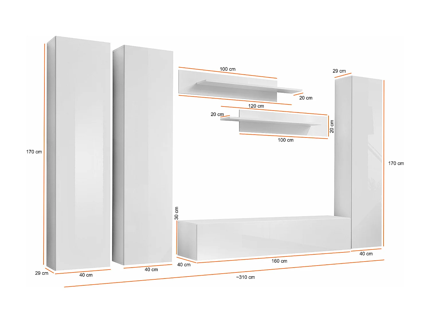 Parete attrezzata da soggiorno stile moderno PAP86 310x170 bianco