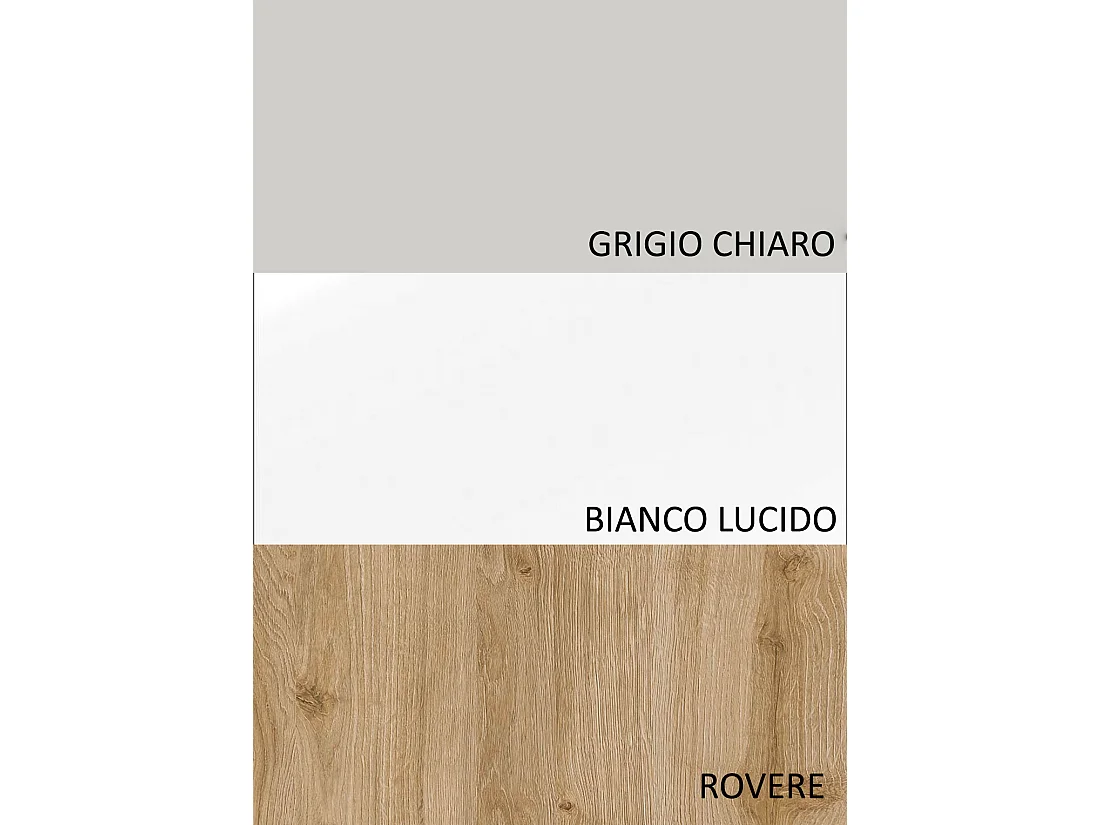 Parete attrezzata moderna 276x187 cm bianco lucido, grigio chiaro e rovere PAL25