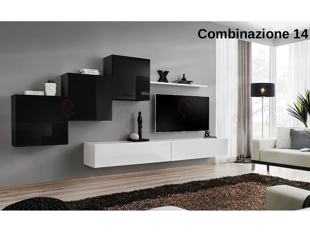 Parete attrezzata mobile TV moderna PAP54 330x160 nero e bianco
