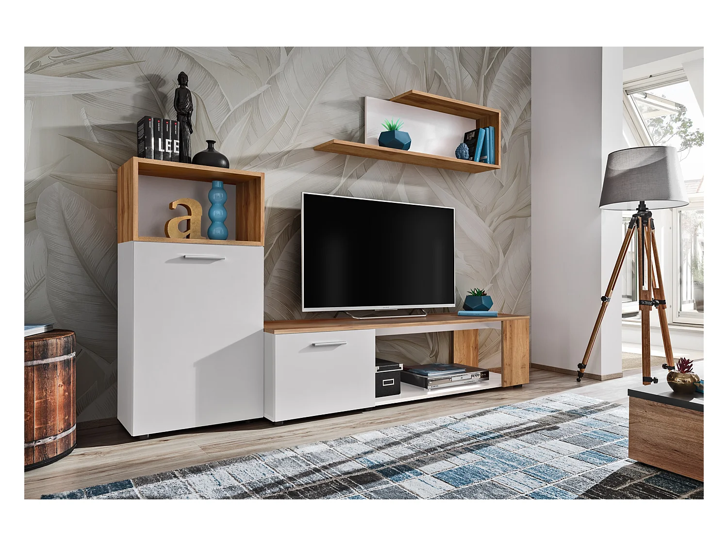 Parete attrezzata moderna stile minimalista PAP138 200x160 bianco e rovere