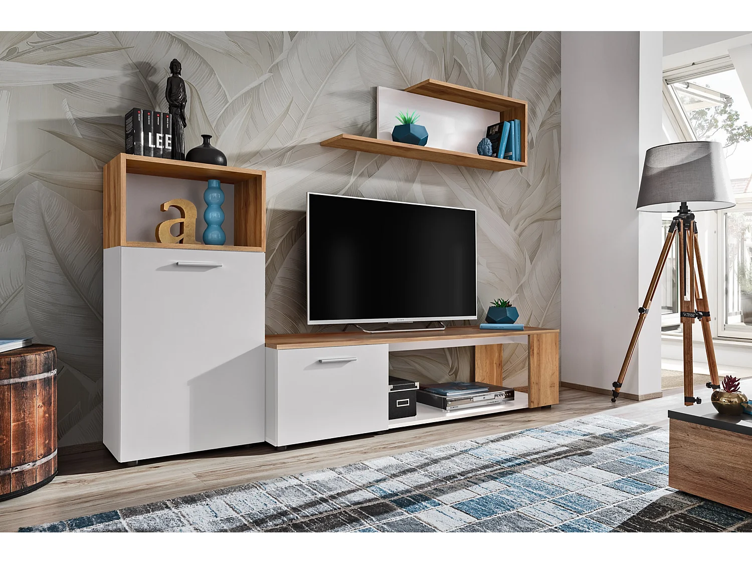 Parete attrezzata moderna stile minimalista PAP138 200x160 bianco e rovere