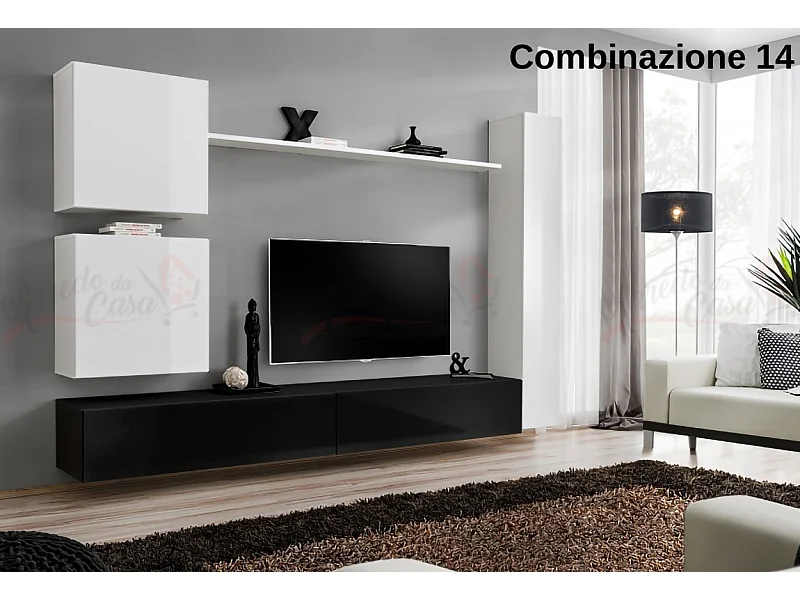 Parete attrezzata soggiorno design moderno PAP52 280x180 bianco e nero
