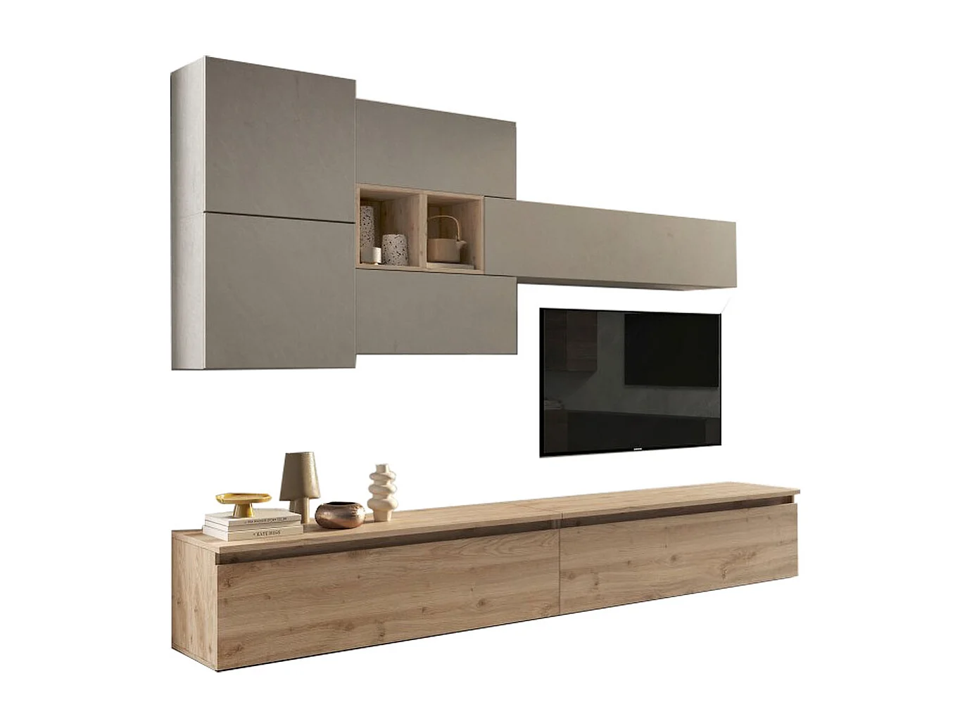 Parete attrezzata moderna 276x190 cm argilla e rovere PAL32