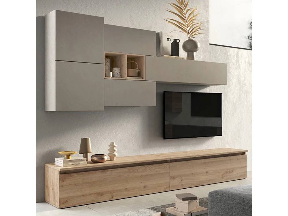 Parete attrezzata moderna 276x190 cm argilla e rovere PAL32