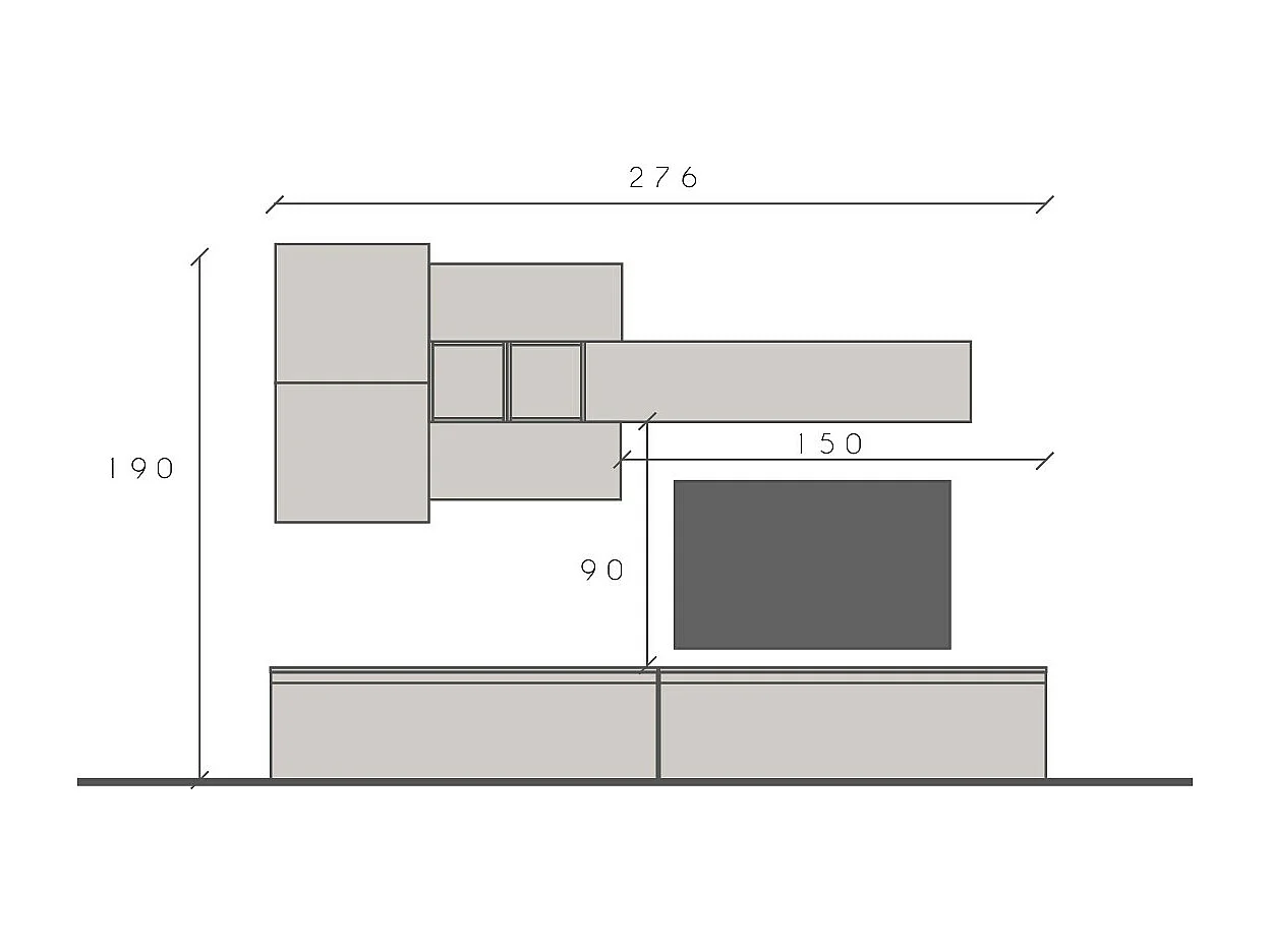 Parete attrezzata moderna 276x190 cm argilla e rovere PAL32