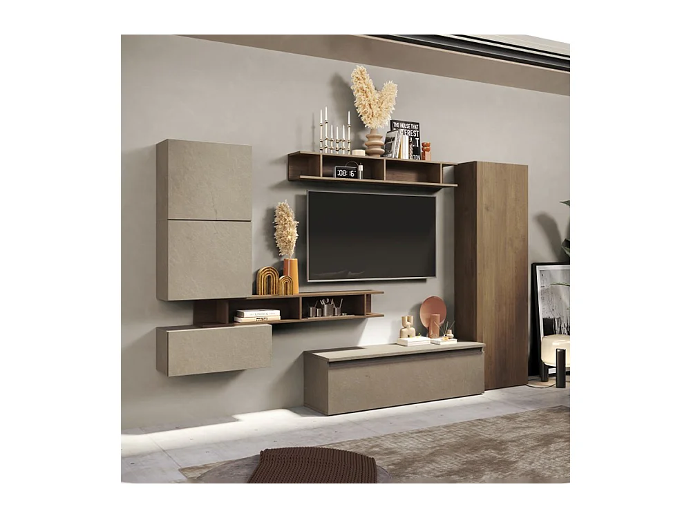 Parete attrezzata soggiorno 295x210 cm argilla e noce PAL45