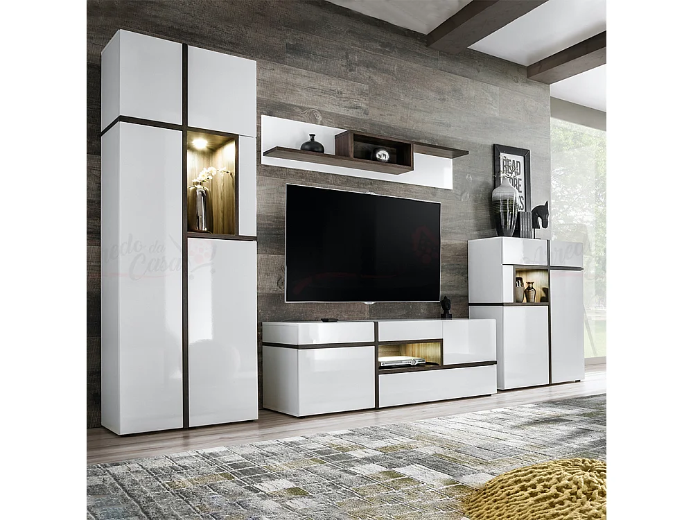 Parete attrezzata dal design moderno con luci LED 310x197 bianco PAP33