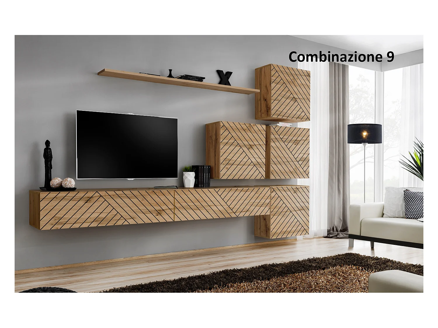 Parete attrezzata per soggiorno design moderno 310x200 rovere PAP53