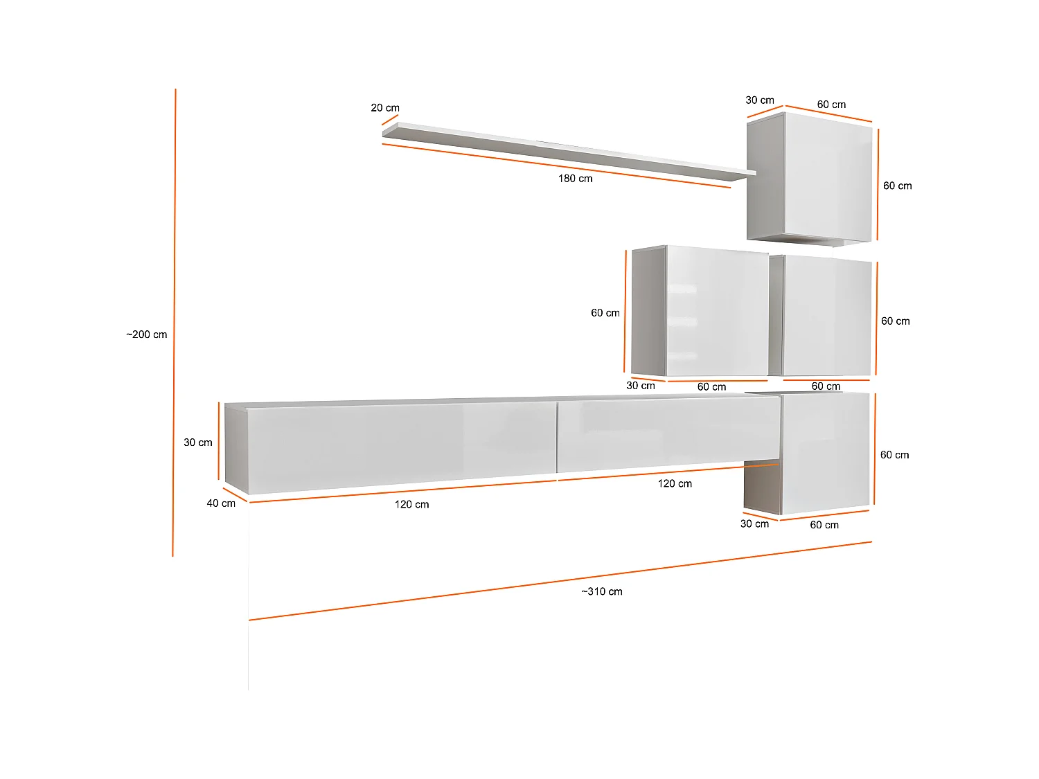 Parete attrezzata per soggiorno design moderno 310x200 rovere PAP53