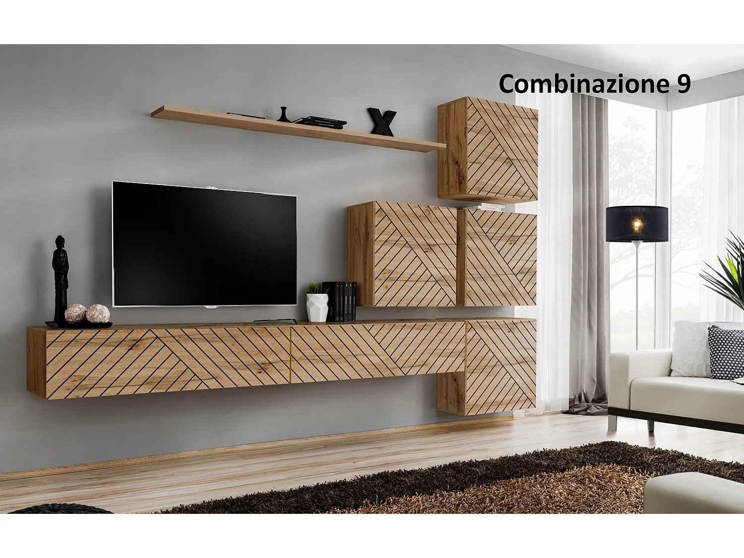 Parete attrezzata per soggiorno design moderno 310x200 rovere PAP53