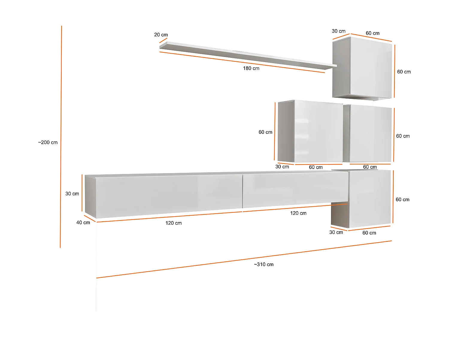 Parete attrezzata per soggiorno design moderno 310x200 rovere PAP53