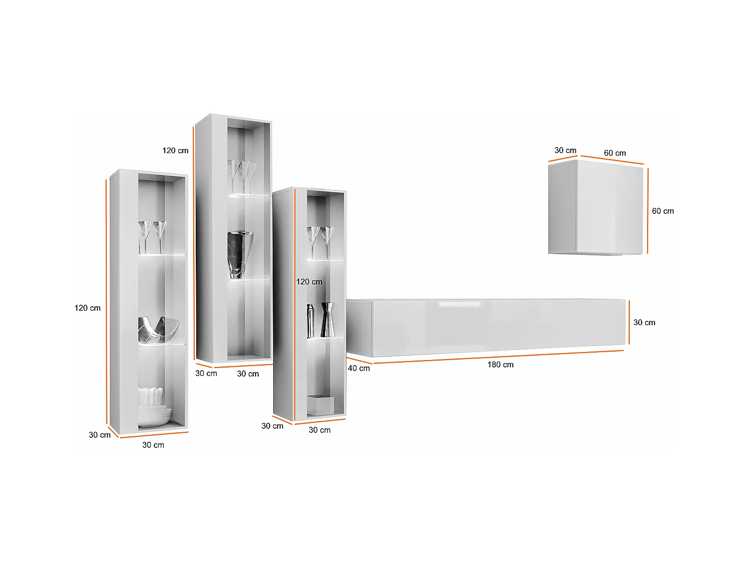 Parete attrezzata da soggiorno con luci LED 270x160 grigio PAP57