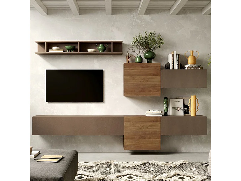 Parete attrezzata sospesa 262x185 bronzo e noce PAL30