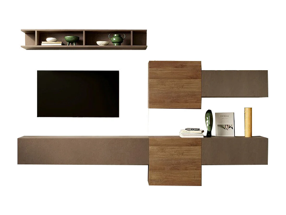 Parete attrezzata sospesa 262x185 bronzo e noce PAL30