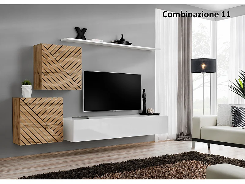 Parete attrezzata moderna mobile TV PAP49 250x150 rovere e bianco
