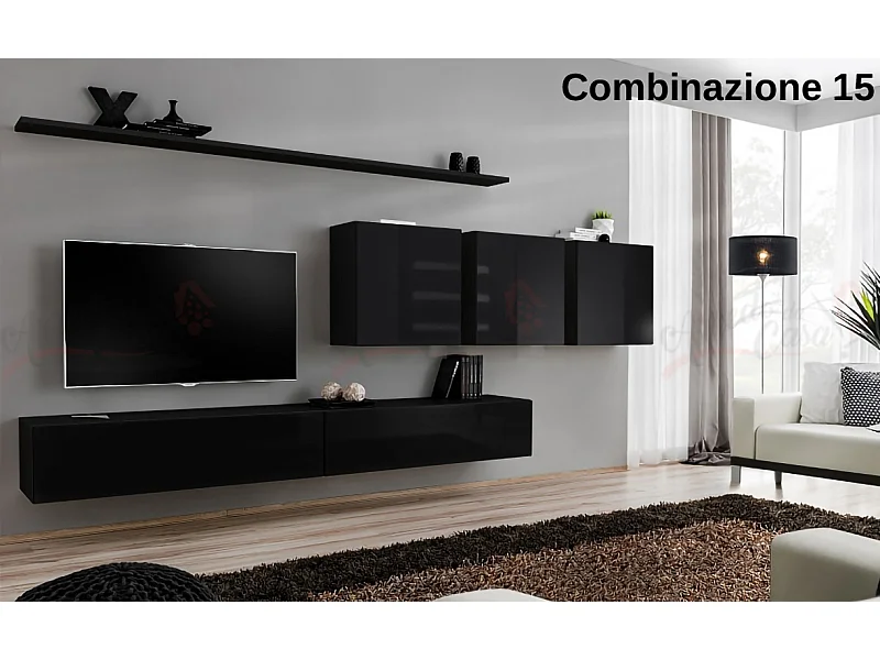 Parete attrezzata da soggiorno sospesa PAP51 340x150 nero