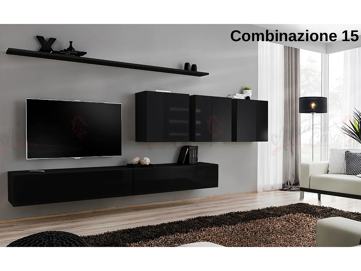 Parete attrezzata da soggiorno sospesa PAP51 340x150 nero