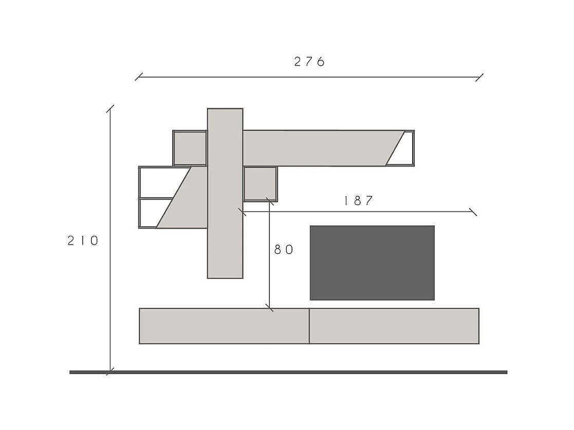 Parete attrezzata sospesa 276x175 cm rovere, beige e grafite PAL81