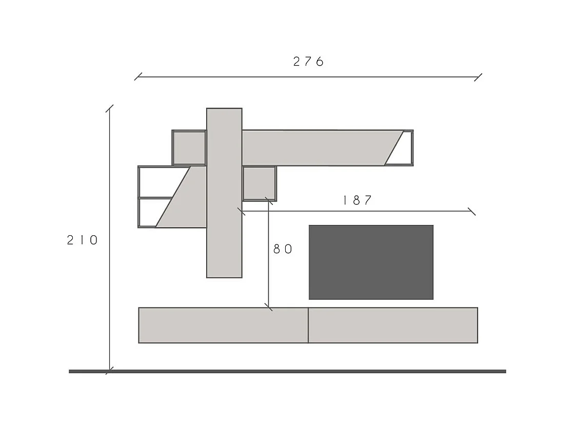 Parete attrezzata sospesa 276x175 cm rovere, beige e grafite PAL81