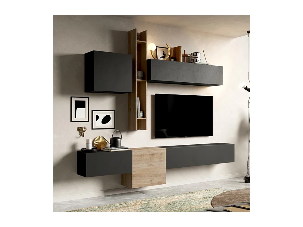 Parete attrezzata sospesa 262x220 cm rovere e grafite PAL20