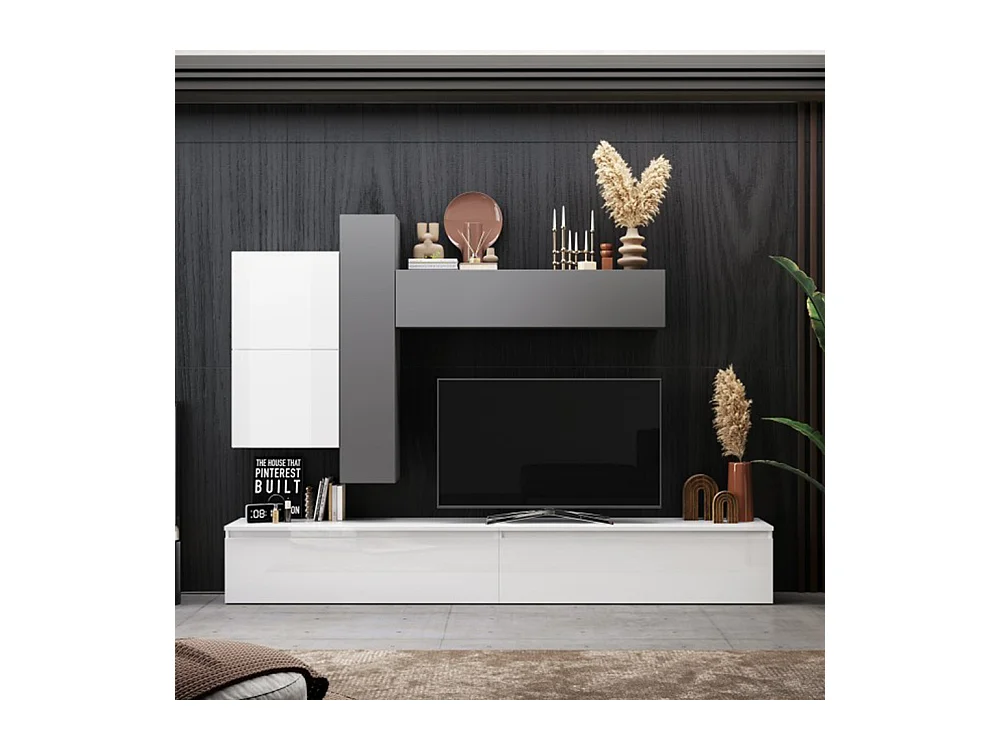 Parete attrezzata moderna 276x190 cm grigio e bianco lucido PAL16