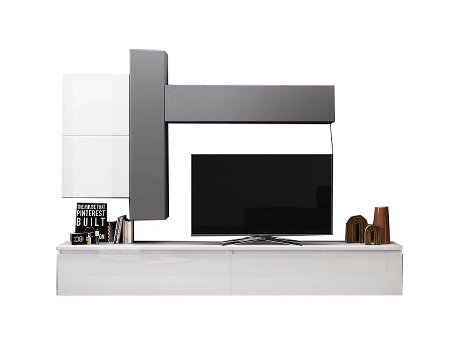 Parete attrezzata moderna 276x190 cm grigio e bianco lucido PAL16