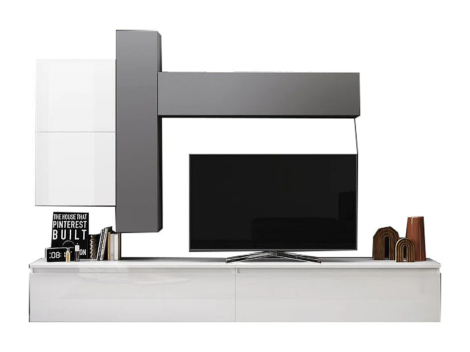 Parete attrezzata moderna 276x190 cm grigio e bianco lucido PAL16