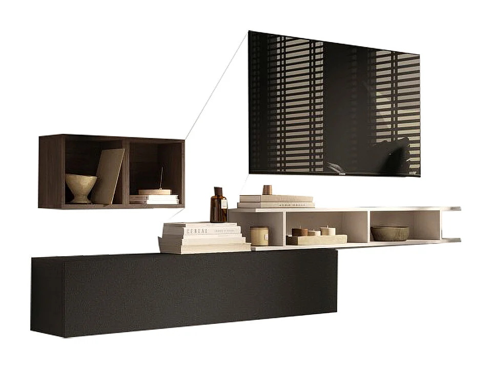 Parete attrezzata sospesa piccola 190x120 cm beige, grafite e noce PAL55