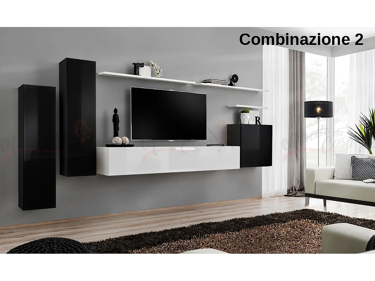 Parete attrezzata moderna sospesa PAP45 330x160 nero e bianco