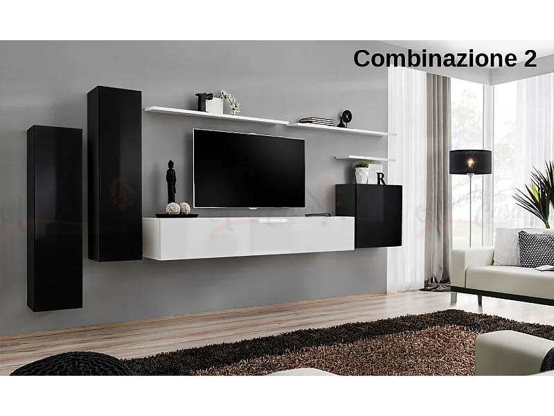 Parete attrezzata moderna sospesa PAP45 330x160 nero e bianco