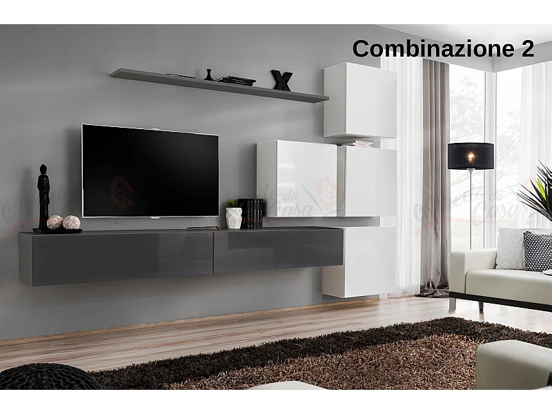 Parete attrezzata per soggiorno design moderno PAP53 310x200 grigio e bianco