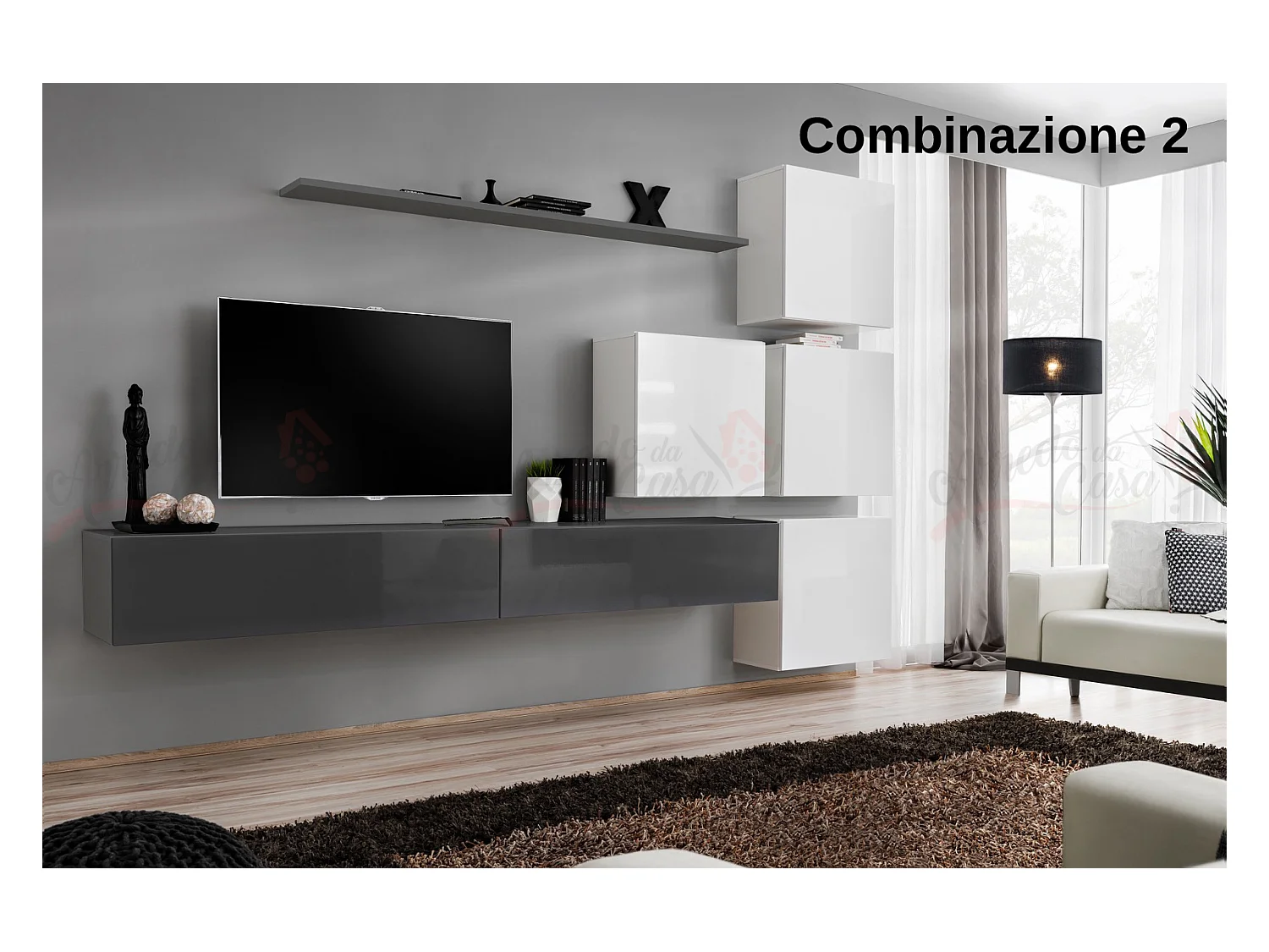 Parete attrezzata per soggiorno design moderno PAP53 310x200 grigio e bianco