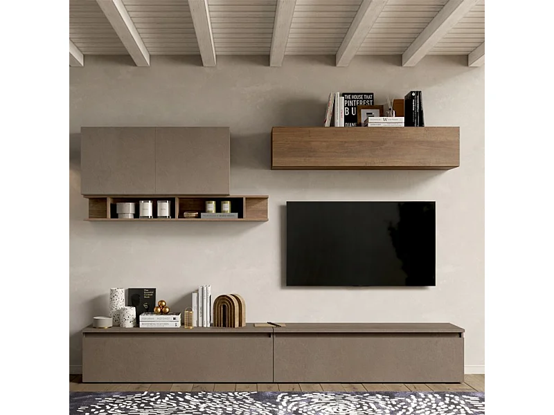 Parete attrezzata moderna 276x200 cm bronzo e noce PAL35