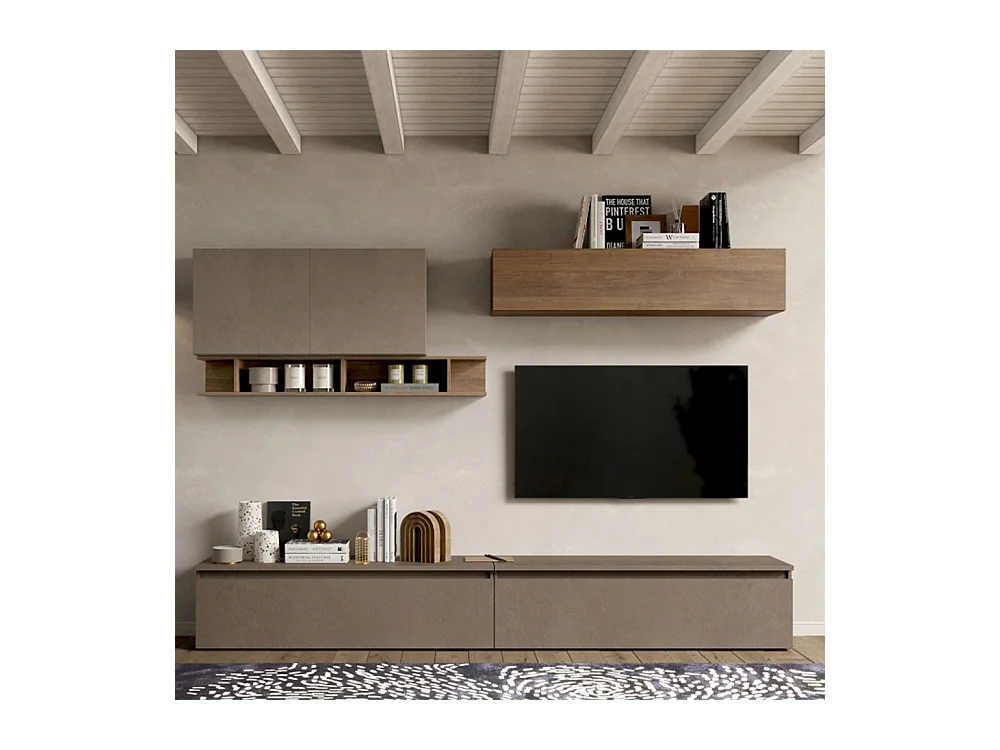 Parete attrezzata moderna 276x200 cm bronzo e noce PAL35