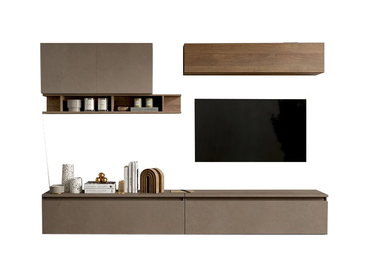 Parete attrezzata moderna 276x200 cm bronzo e noce PAL35