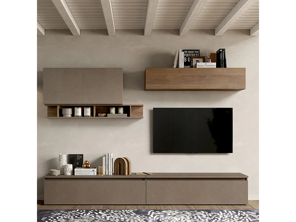 Parete attrezzata moderna 276x200 cm bronzo e noce PAL35