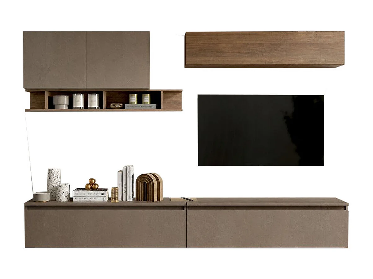 Parete attrezzata moderna 276x200 cm bronzo e noce PAL35