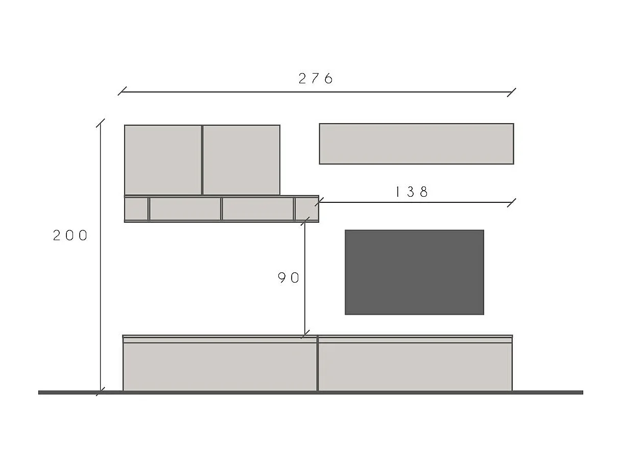 Parete attrezzata moderna 276x200 cm bronzo e noce PAL35